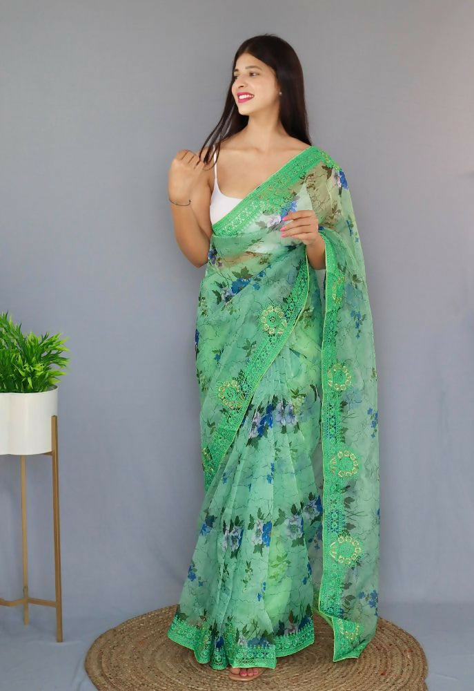Vamsee Man Mohini Pista Green Organza Saree