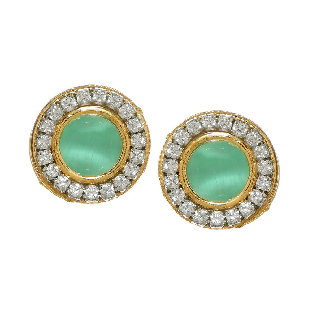 Green Round Daimond and Stone Studs (Green) - Ruby Raang