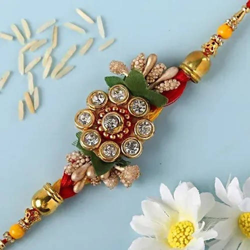 Designer Antique Rakhi & Kaju Katli Box