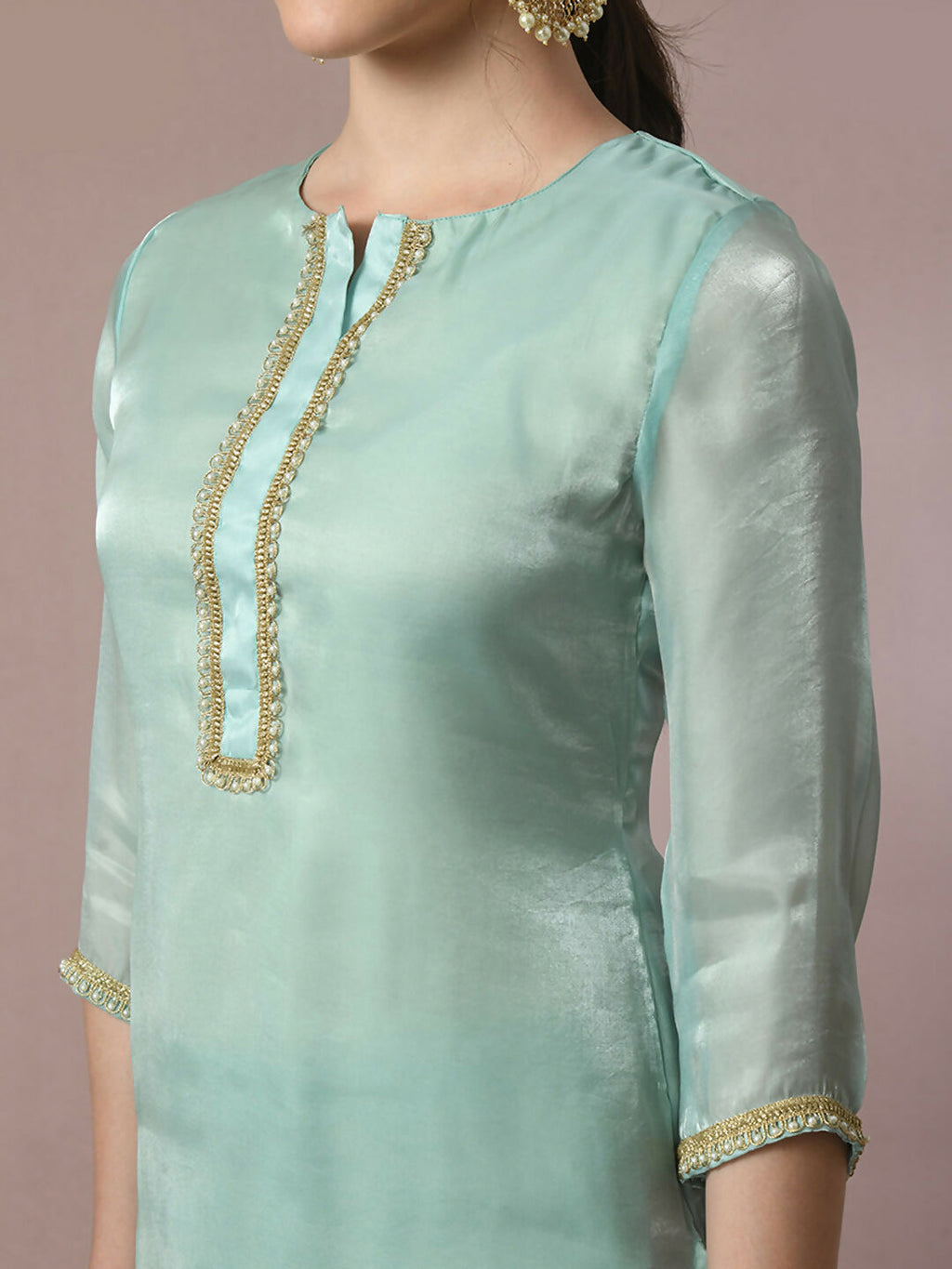 Myshka Women's Sea Green Solid Straight Party Kurta Set With Dupatta