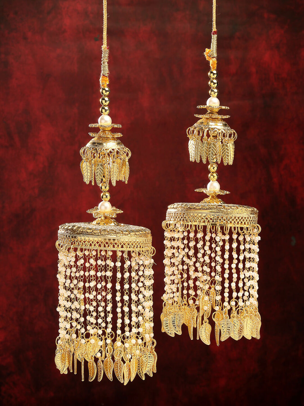 NVR Women's Pack Of 2 Gold-Polished Kundan Bridal Heavy Kaleera Sets