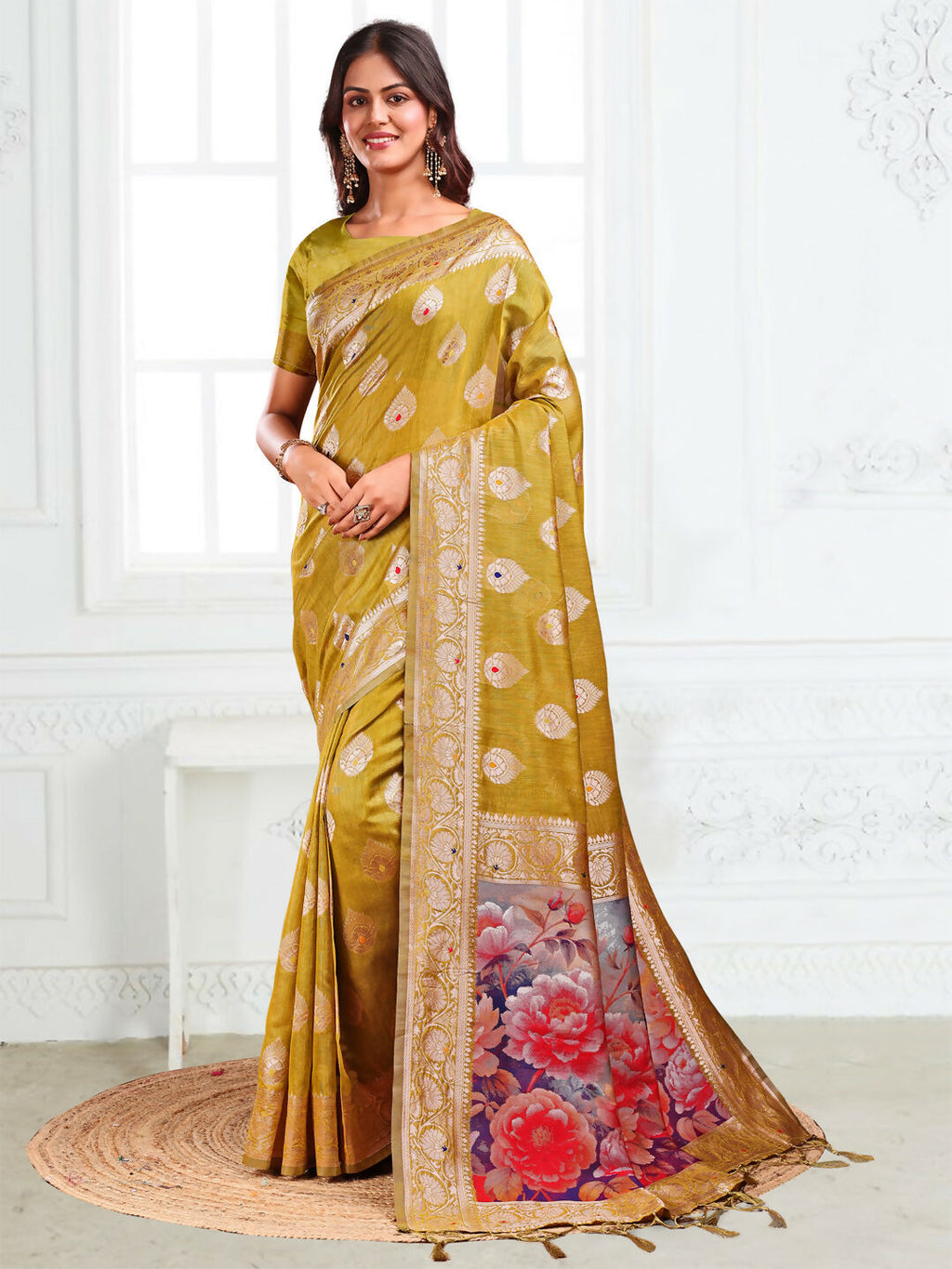 Shree Shyam Fashion Linen Cotton Mhendi Green Saree
