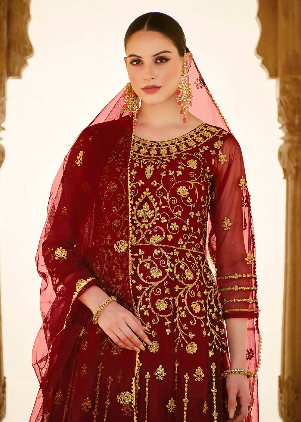 Heavy Stone Embroidered Maroon Designer Anarkali Suit - Emponline