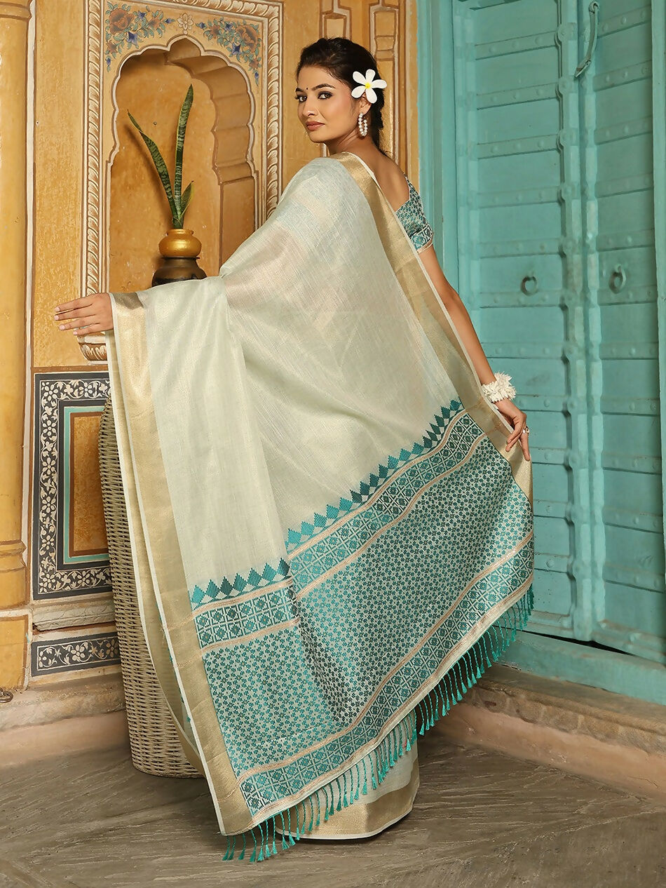 Shree Shyam Fashion Rama Green Linen Saree