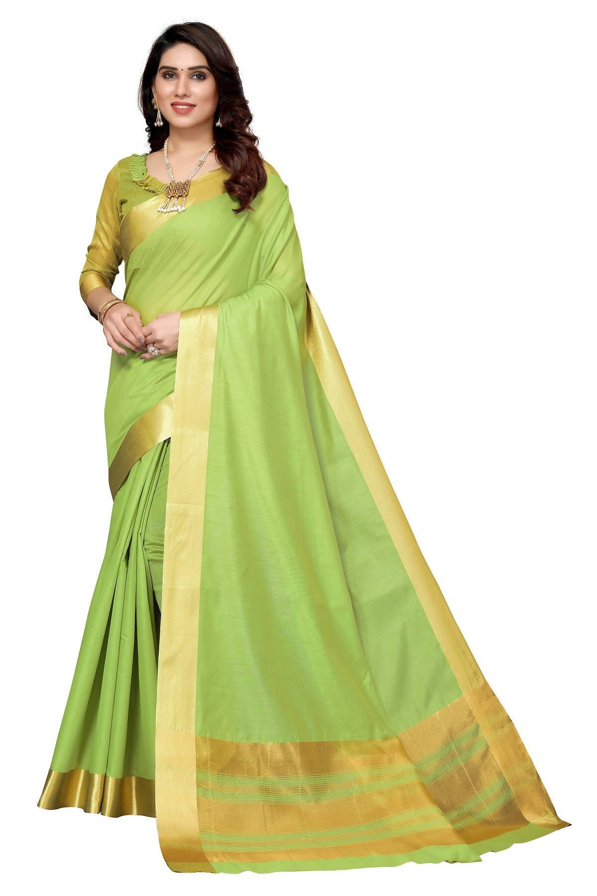 Vamika Green Cotton Polyester Silk Weaving Saree