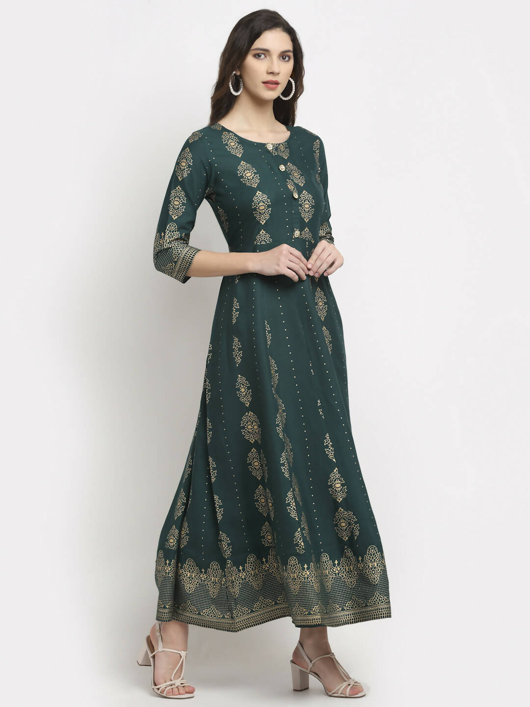 Rudra Bazaar Gold Printed Flared Anarkali kurti