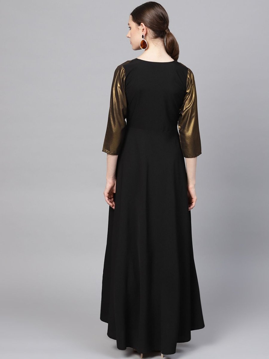 Ahalyaa Women's Black Crepe Dress with Attached Jacket