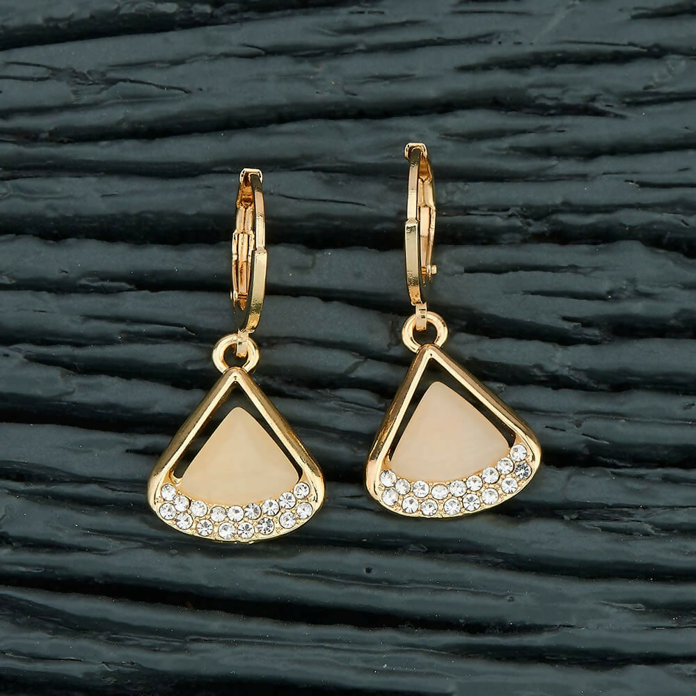 Joban Fashion Women Brass Golden White Ad Earrings