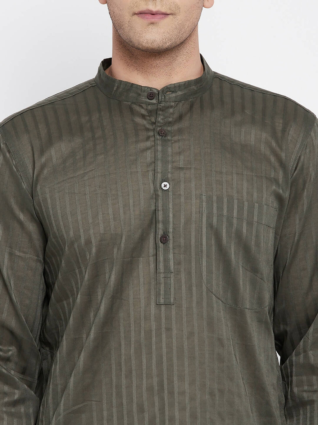 Even Apparels Green Men's Pure Cotton Kurta With Band Collar