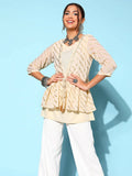 Ahalyaa Off-White Solid Fluid Tie-Up Top