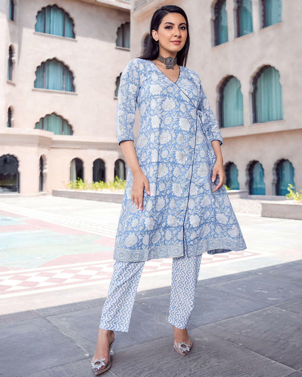 Jyoti Fashion Women's Sky Blue Pure Muslin Heavy Digital Printed Kurta Pant Set