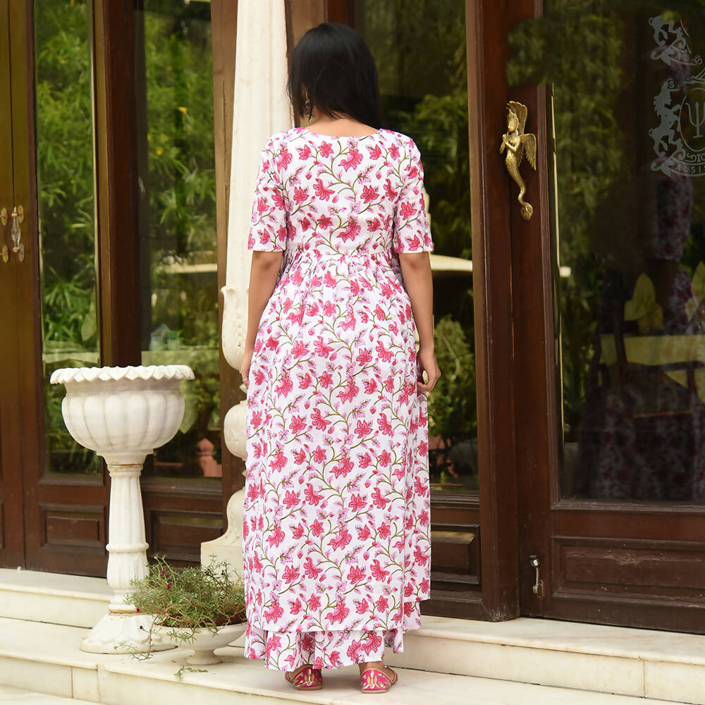PartyWear Designer White And Pink Pure Maslin Plazzo Suit - Anbazaar
