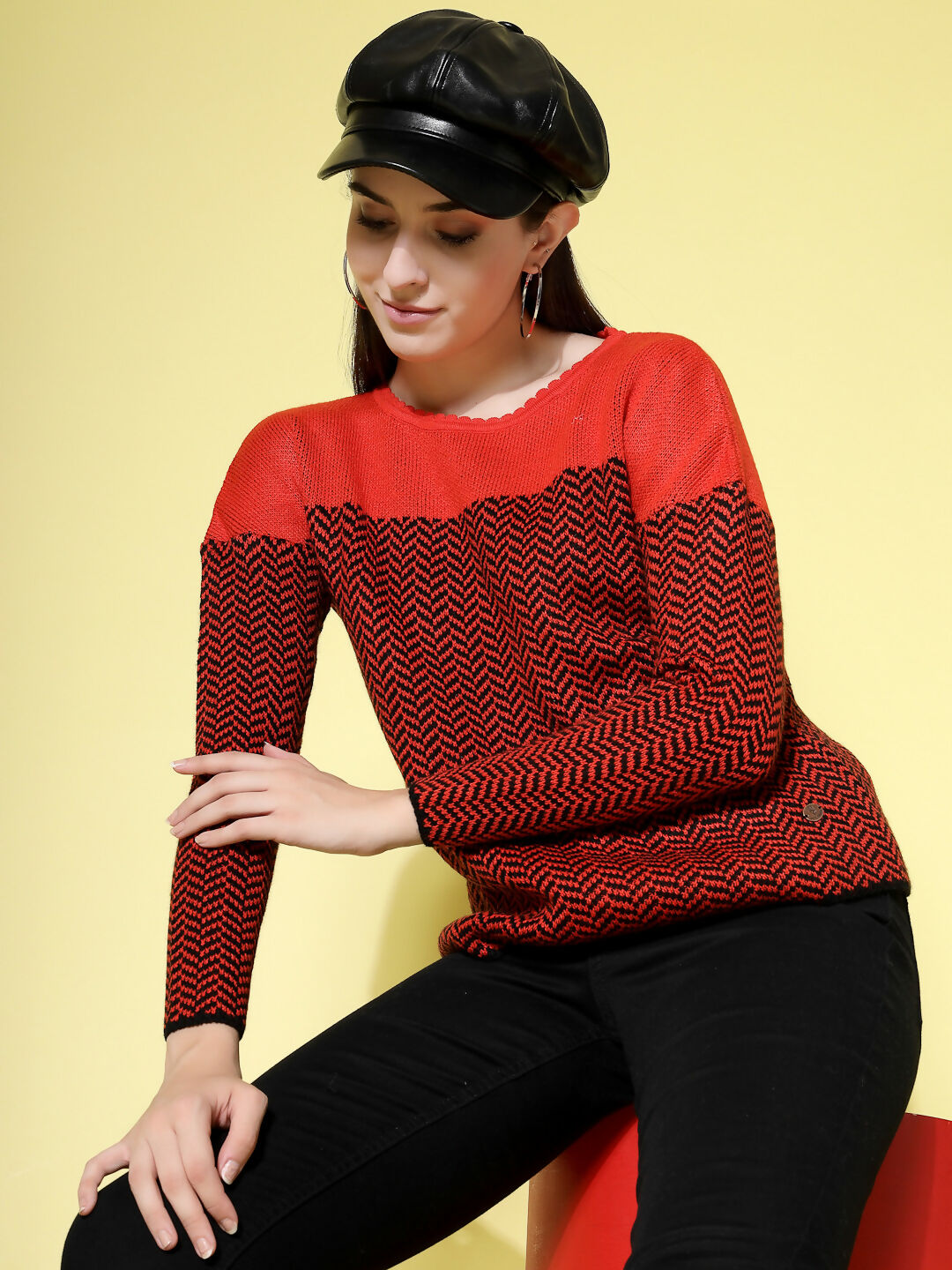 Women Winter Rust Acrylic Sweater - Wool Trees