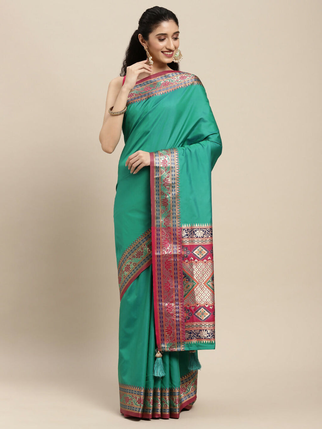 Shree Shyam Fashion Silk Blend Rama Saree