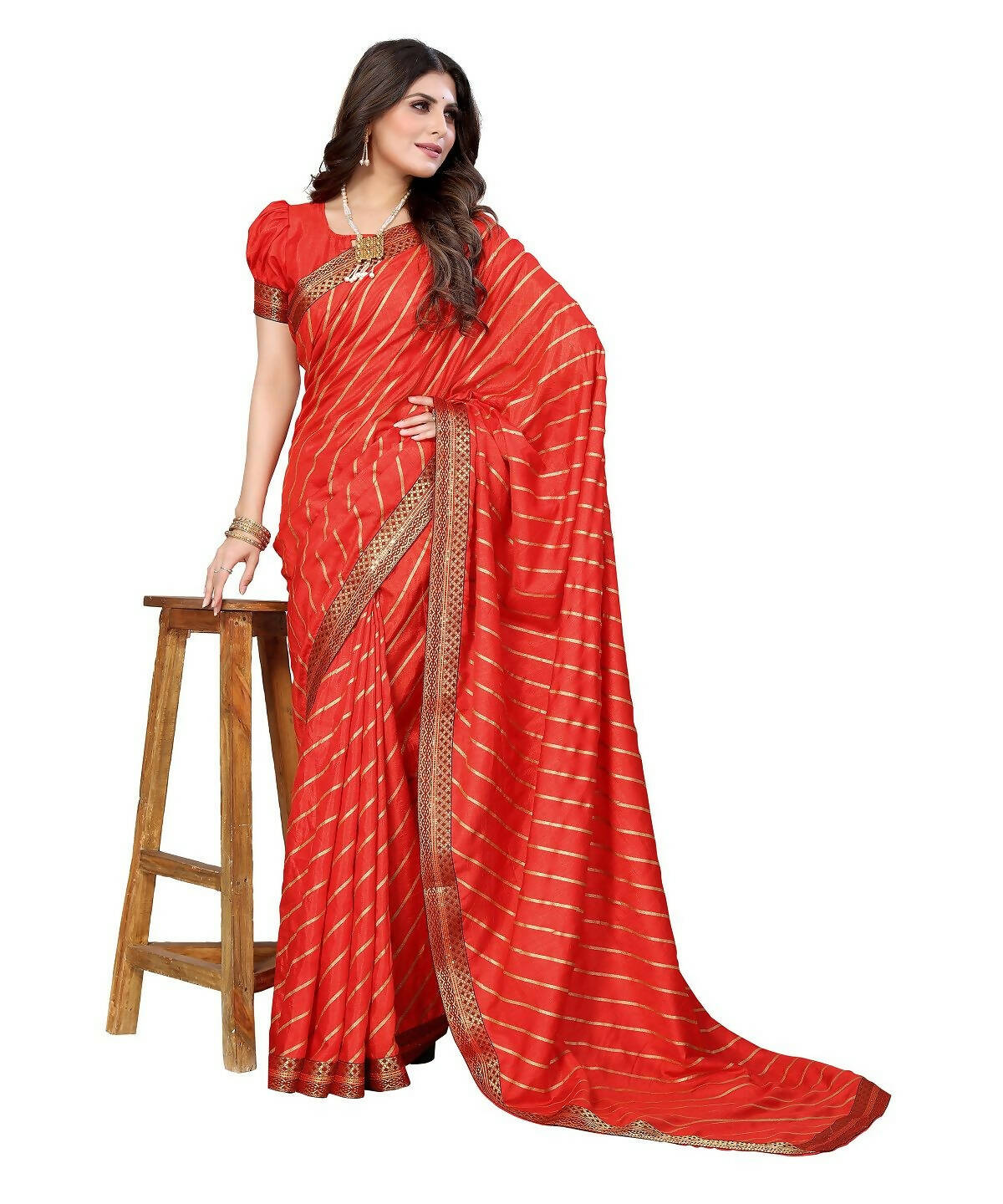 Vamika Dola Silk Red Lace Border Bollywood Style Saree (SUCHI RED)