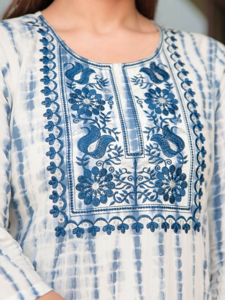 Aramya Straight Soft Cotton Tie-Dye Print Women's Kurta - Blue