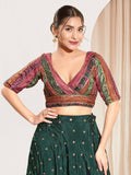 Joban Fashion Magenta Brocade Padded Blouse With V Neck Elbow Sleeves