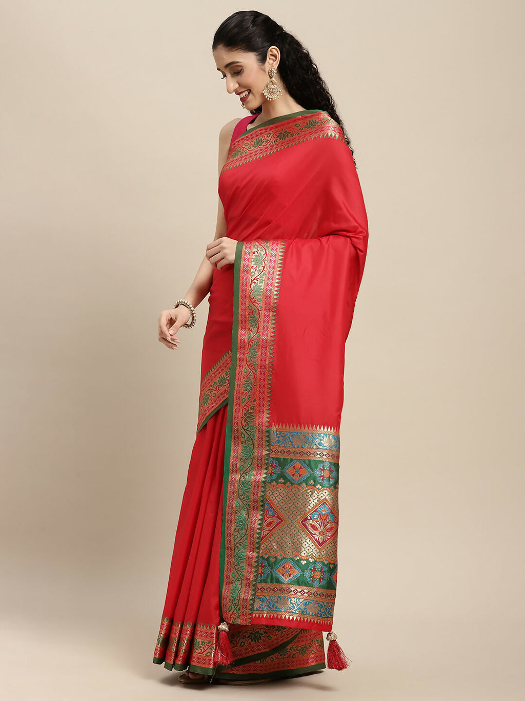 Shree Shyam Fashion Silk Blend Red Saree
