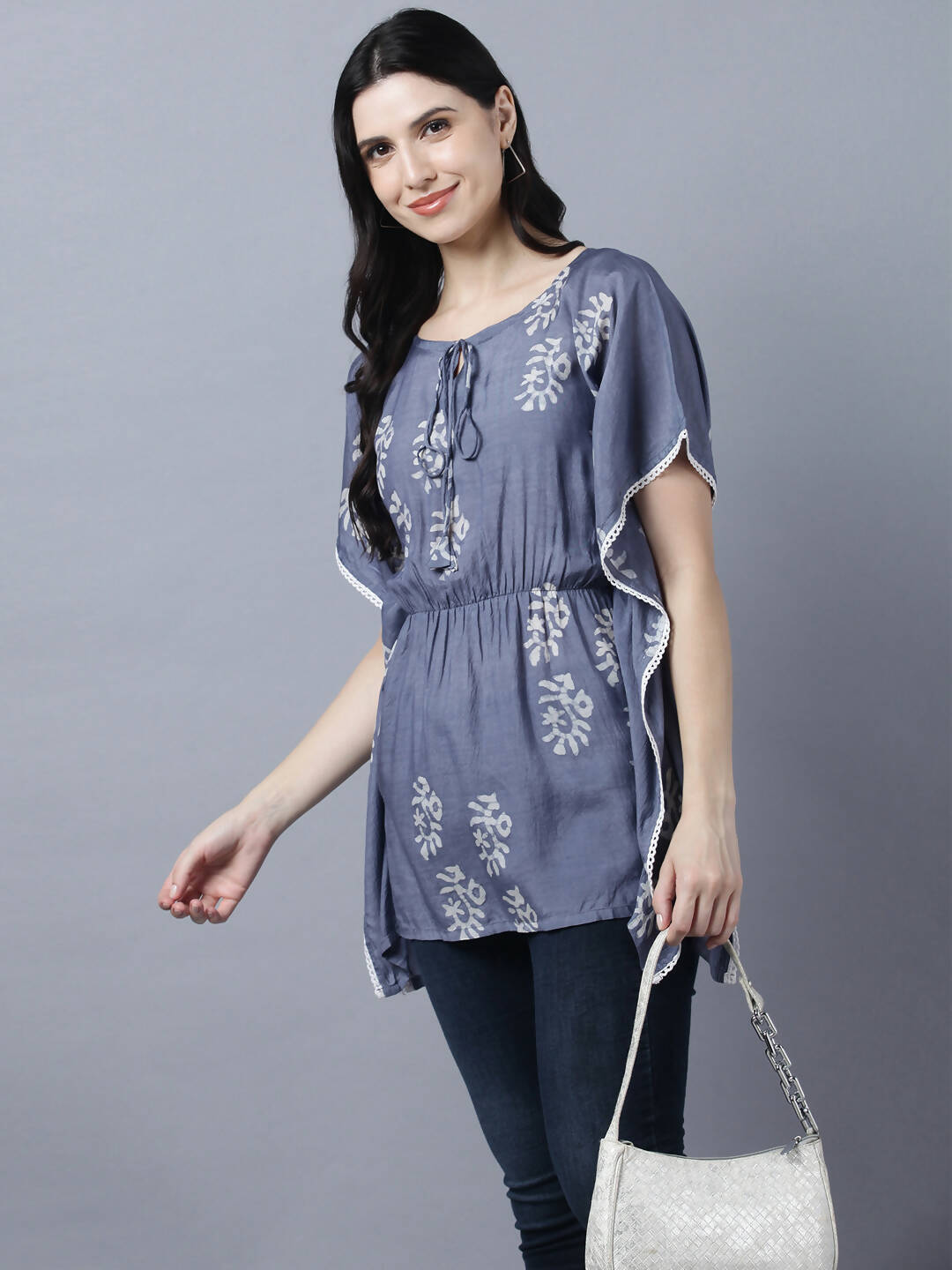 Myshka Stylish Dark Grey Silk Short Sleeve Women's Kaftan