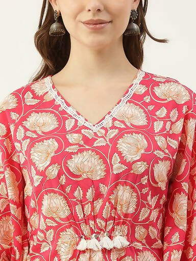 FIORRA Women's Printed Pure Cotton Kaftan Kurta - Red