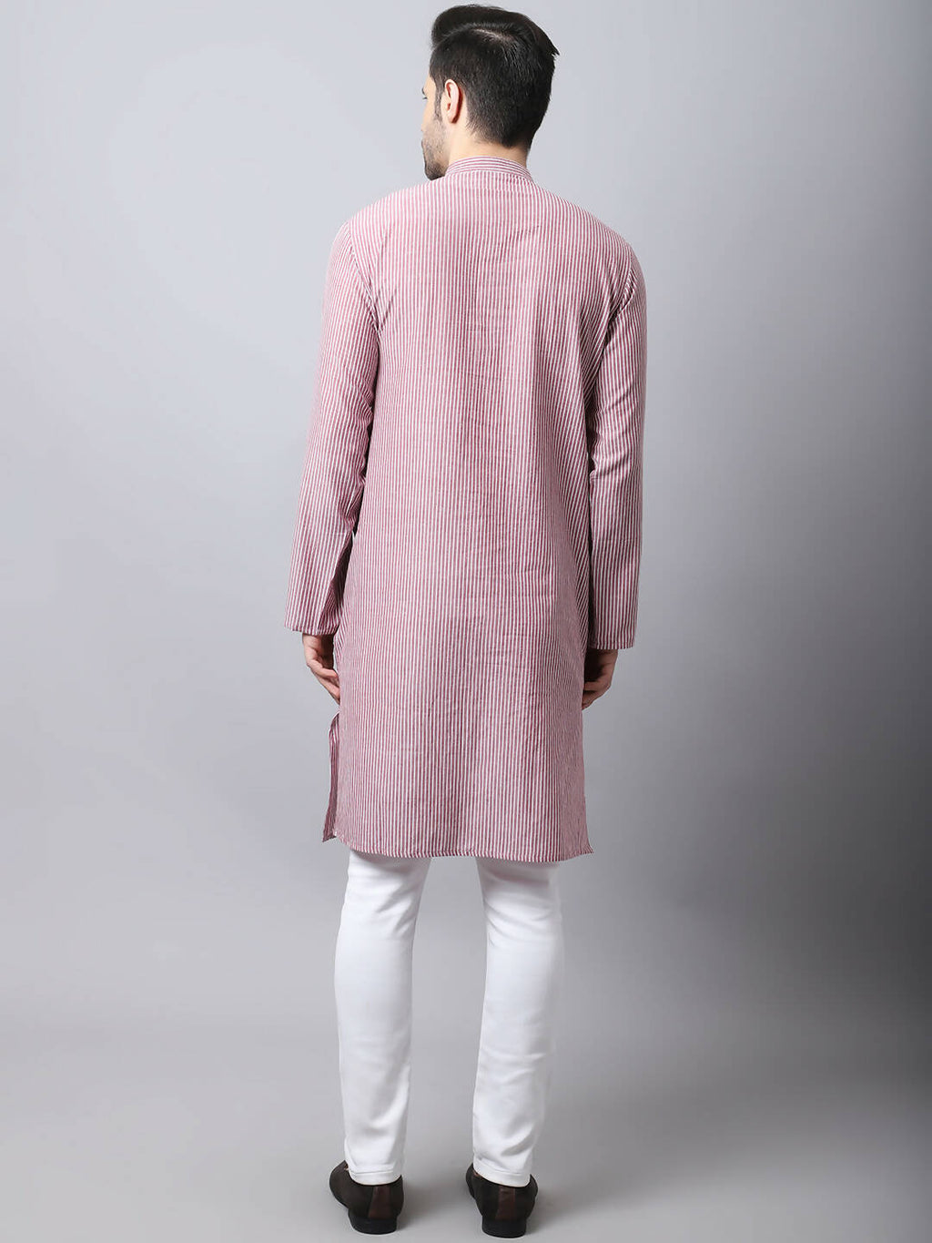 Even Apparels Red Pure Cotton Men's Kurta With Band Collar