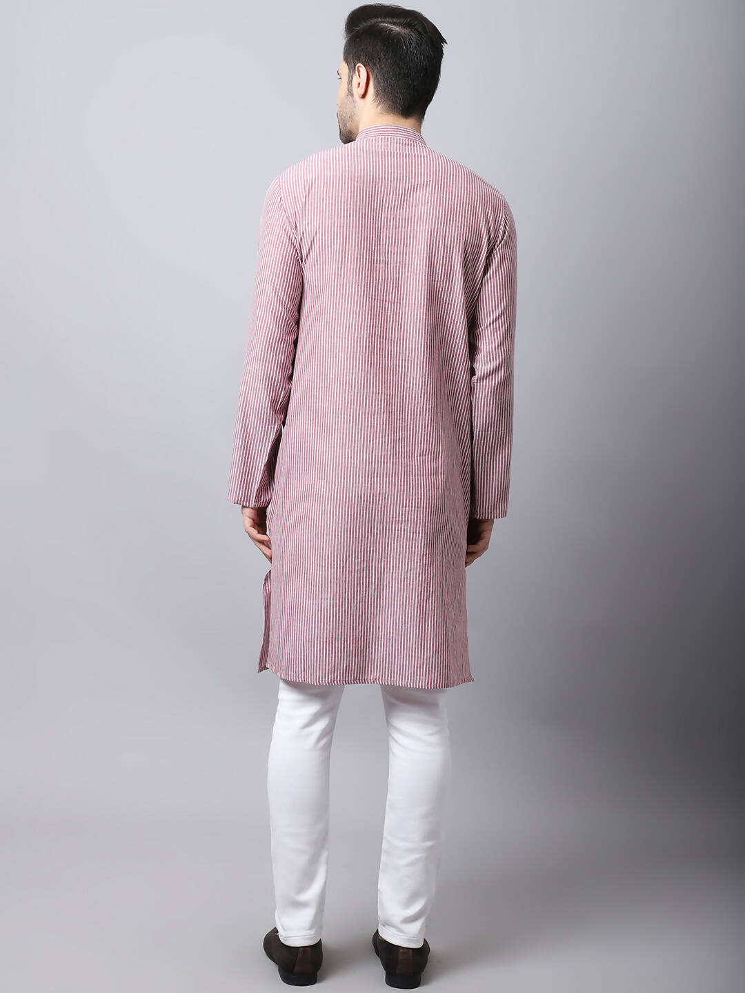 Even Apparels Red Pure Cotton Men's Kurta With Band Collar
