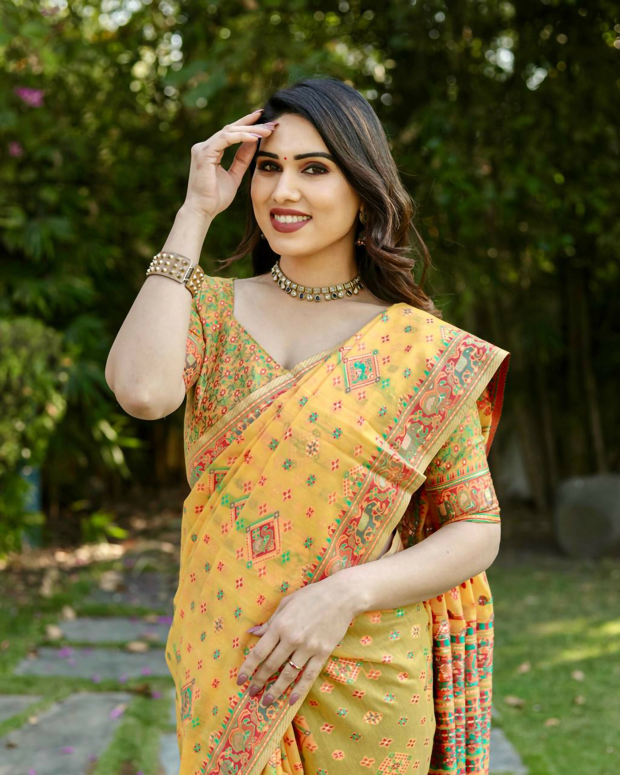 Vastranavya Luxury and Beautiful Soft, Smooth, Flowing Original Pashmina Soft Cotton Saree with Matching Blouse Fabric - Yellow