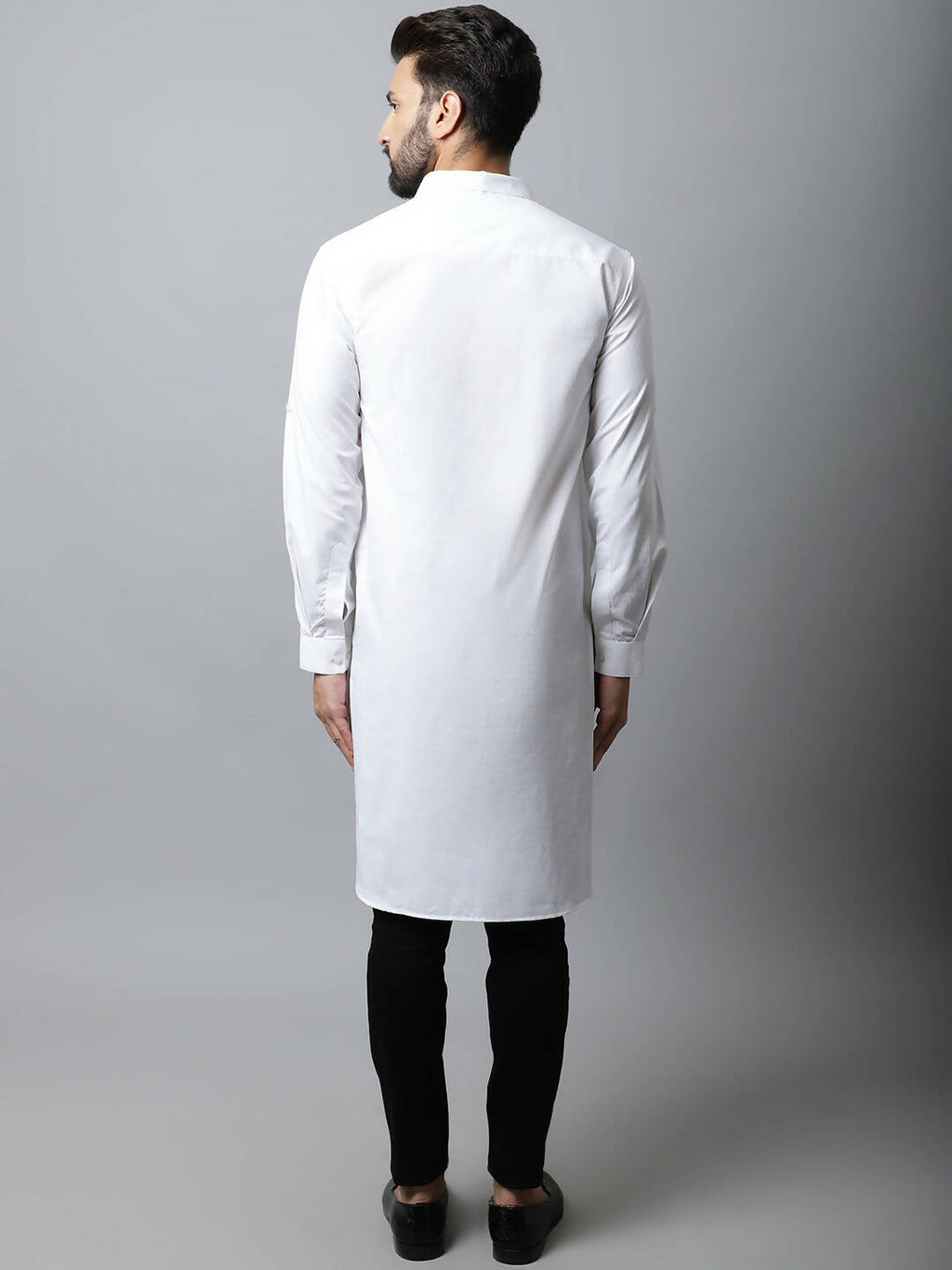 Even Apparels White Color Pure Cotton Solid Men's Kurta With Shirt Collar (SLD1203)