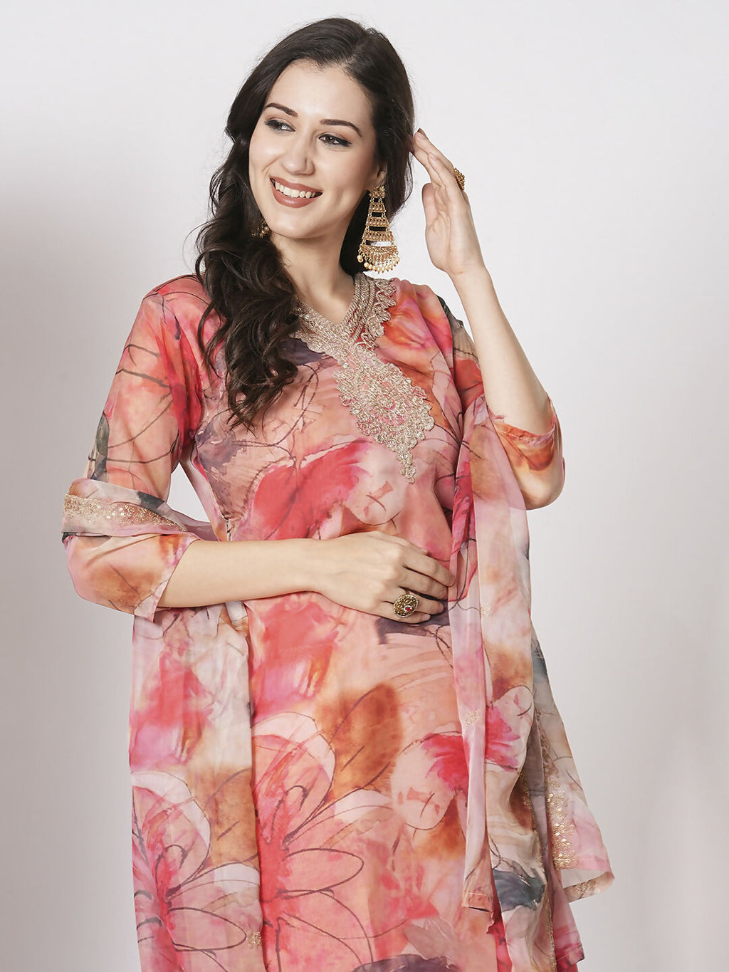 Pink Taby Silk Embroidery Work, Printed Kurta Set - Riya