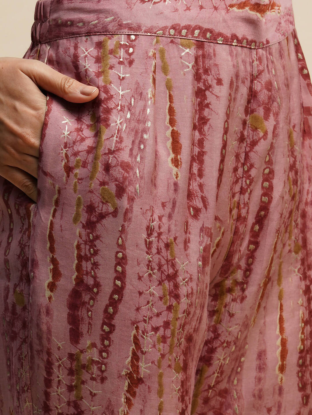 Pink Poly Cotton Tie and dye Printed Top with Matching Trouser - Shivani
