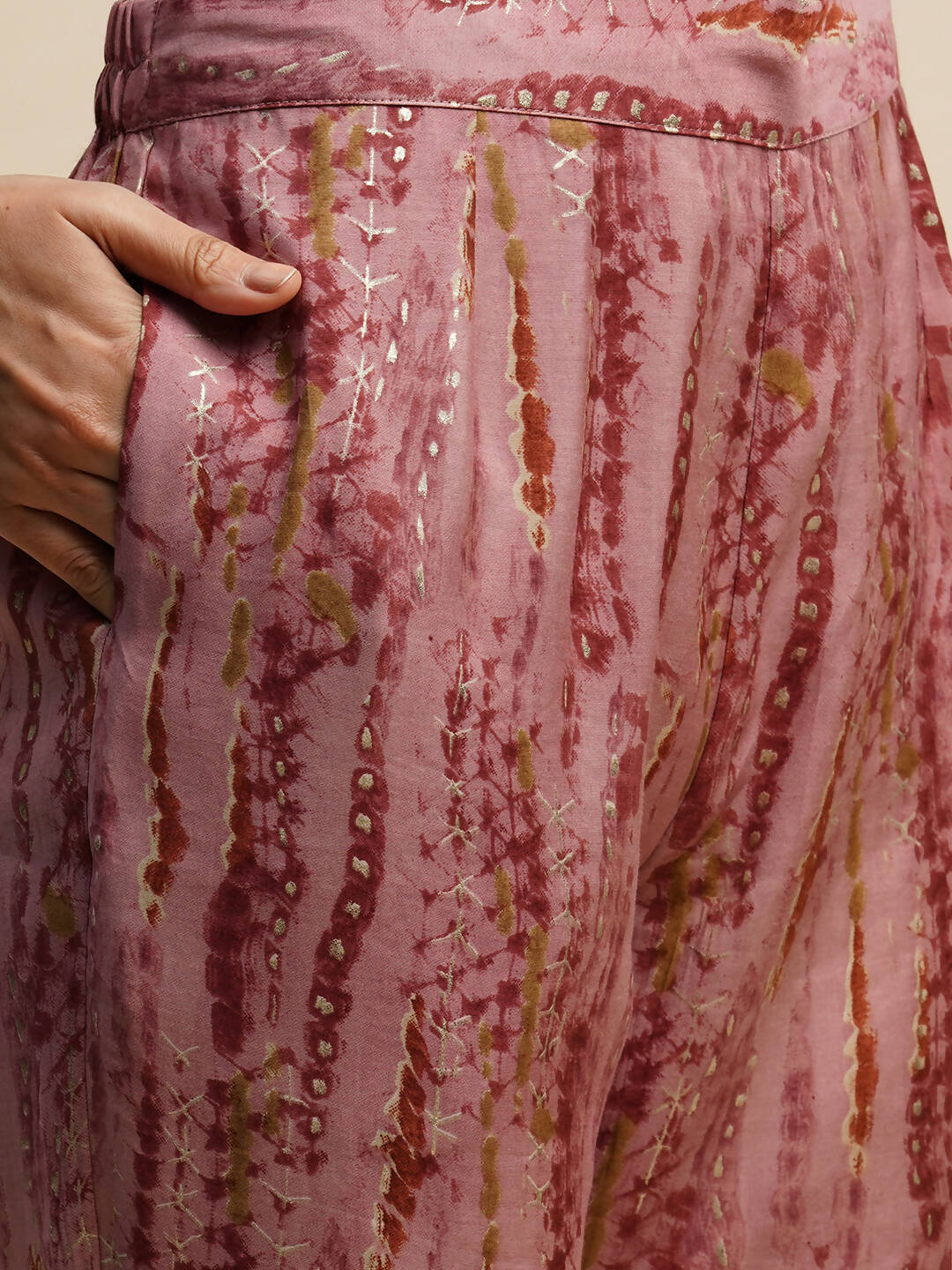 Pink Poly Cotton Tie and dye Printed Top with Matching Trouser - Shivani