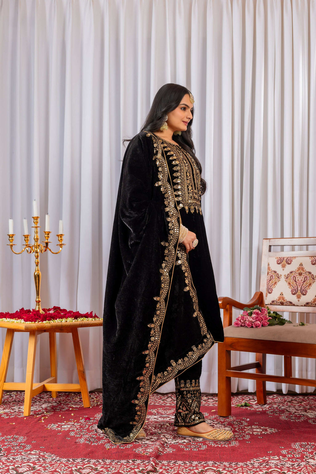 Teeya Creation Black Color Velvet Designer Embroidery Work party Wear Suit