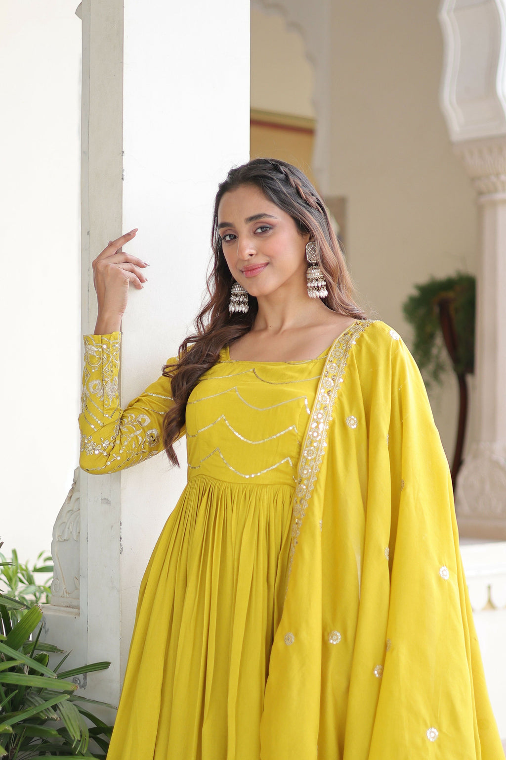 Joban Fashion Yellow Readymade Kurta Set With Sequence embroidery Work