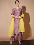 Myshka Mauve Solid Kurta & Palazzos With Dupatta