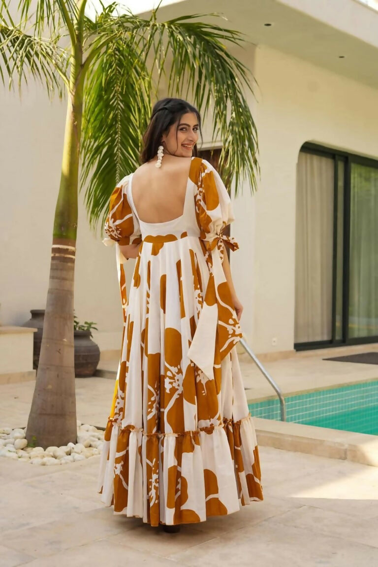 Aayaa Designer Cambric Cotton Printed Full Flaired Gown - Multi Color
