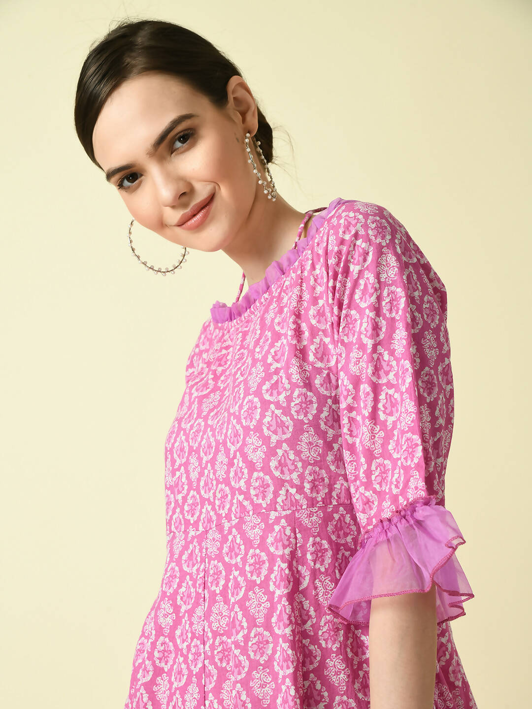 Myshka Women's Pink Empire Printed Dress