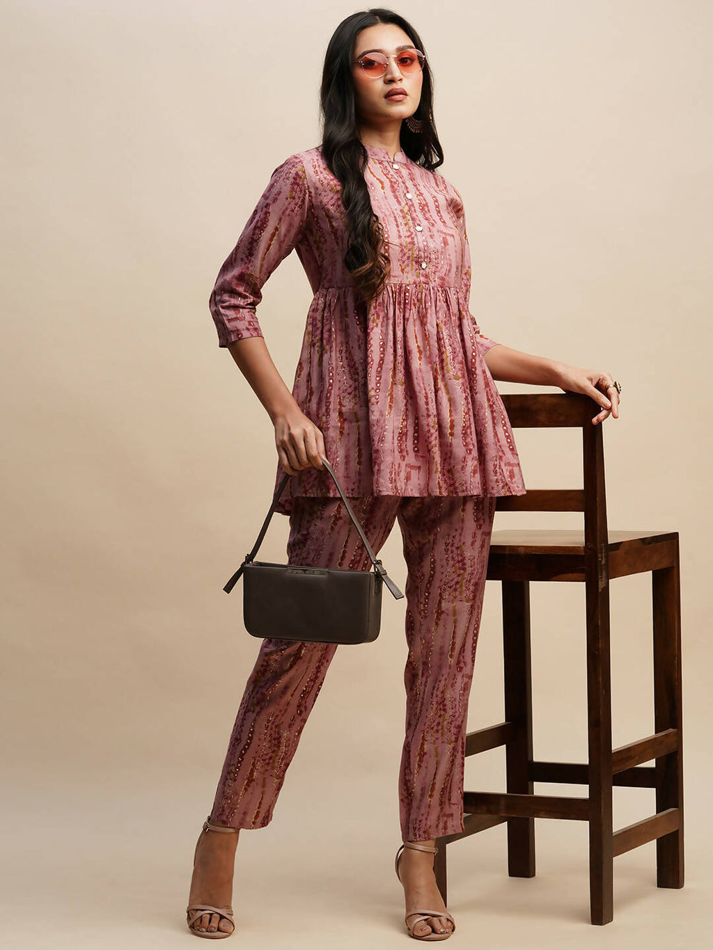 Pink Poly Cotton Tie and dye Printed Top with Matching Trouser - Shivani