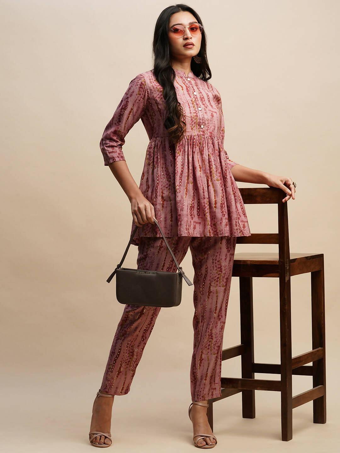Pink Poly Cotton Tie and dye Printed Top with Matching Trouser - Shivani