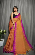 Exclusive Collection Beautiful Mustard Pure Cotton Woven Handloom Saree With Running Blouse Piece