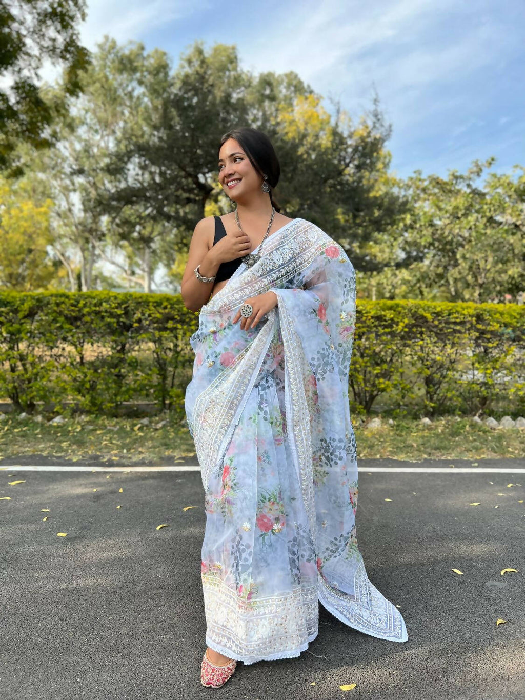 Vamsee White Organza Saree