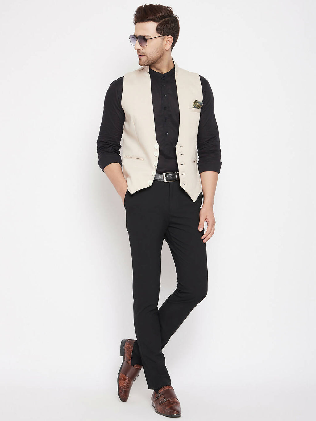 Even Apparels Cream Merino Men Woven Nehru Jacket