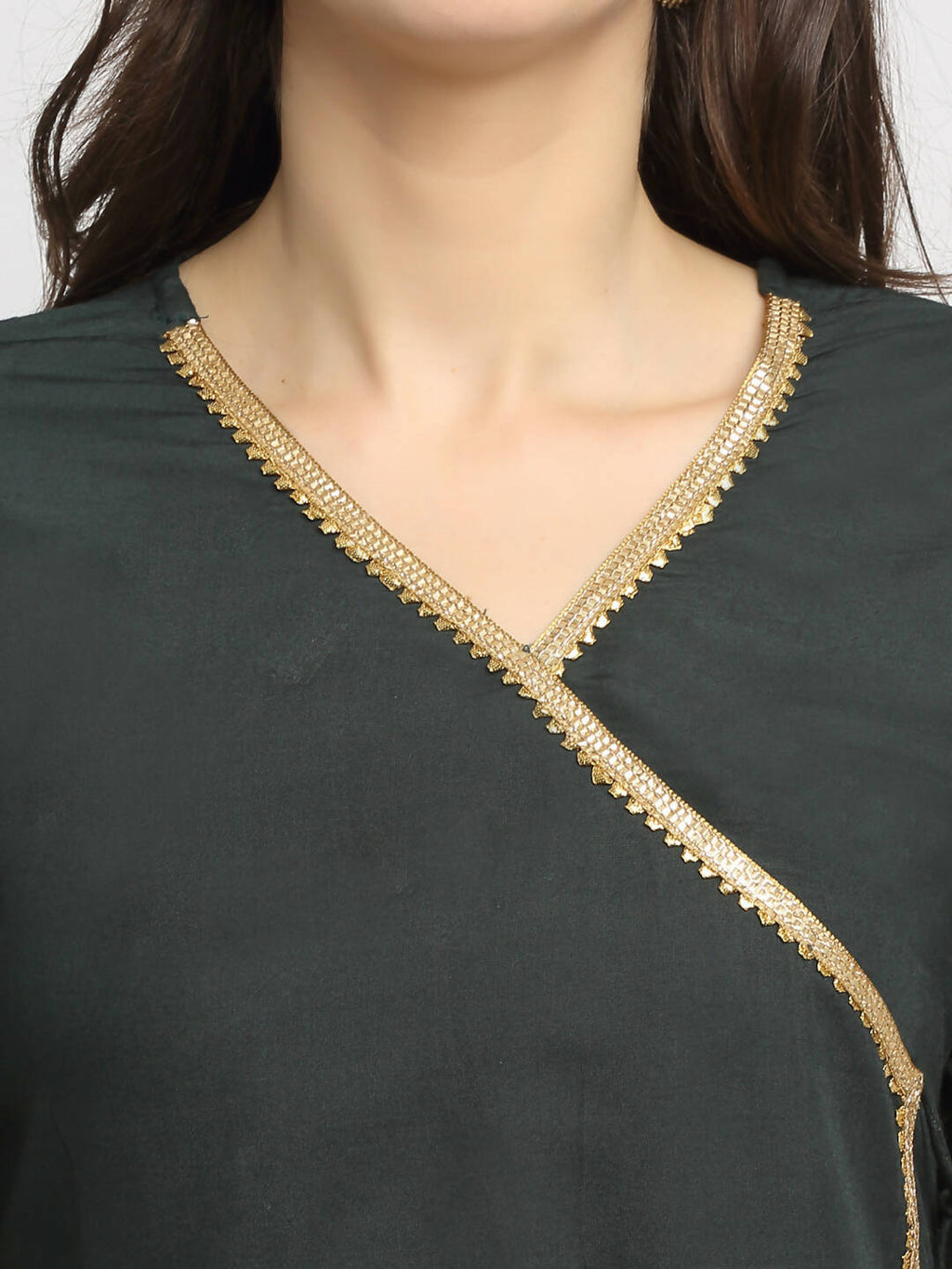 Rudra Bazaar Green Angrakha Style Flared Anarkali Kurta with Pyjamas & Dupatta