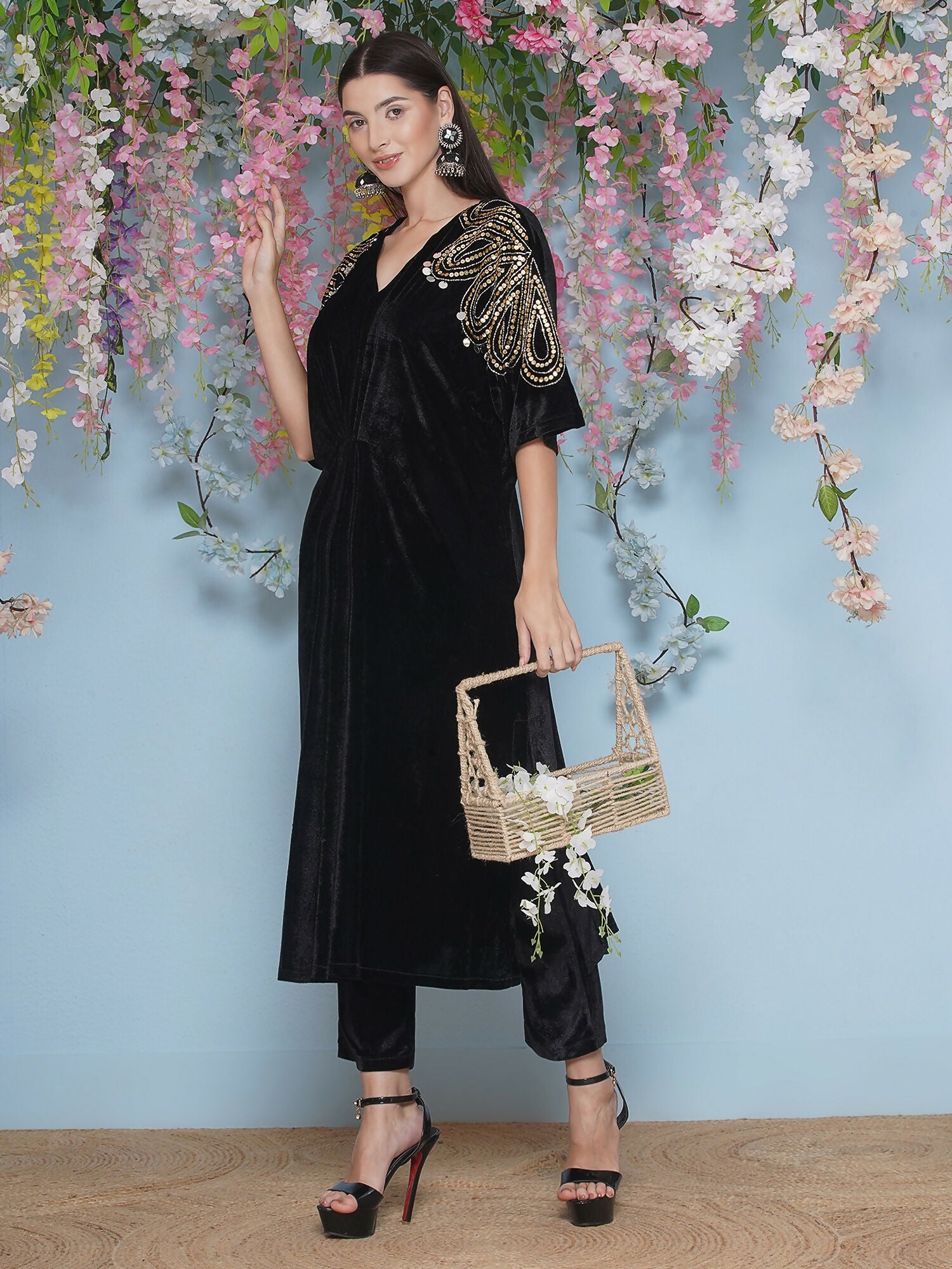 Joban Fashion Black Hand Embellished Velvet Set