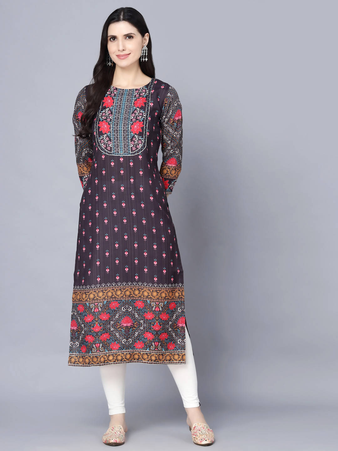Myshka Women Multicoloured Ethnic Motifs Printed Mirror Work Kurta