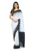 Vamika Sambalpuri Ikat Cotton Jharana White & Black Saree