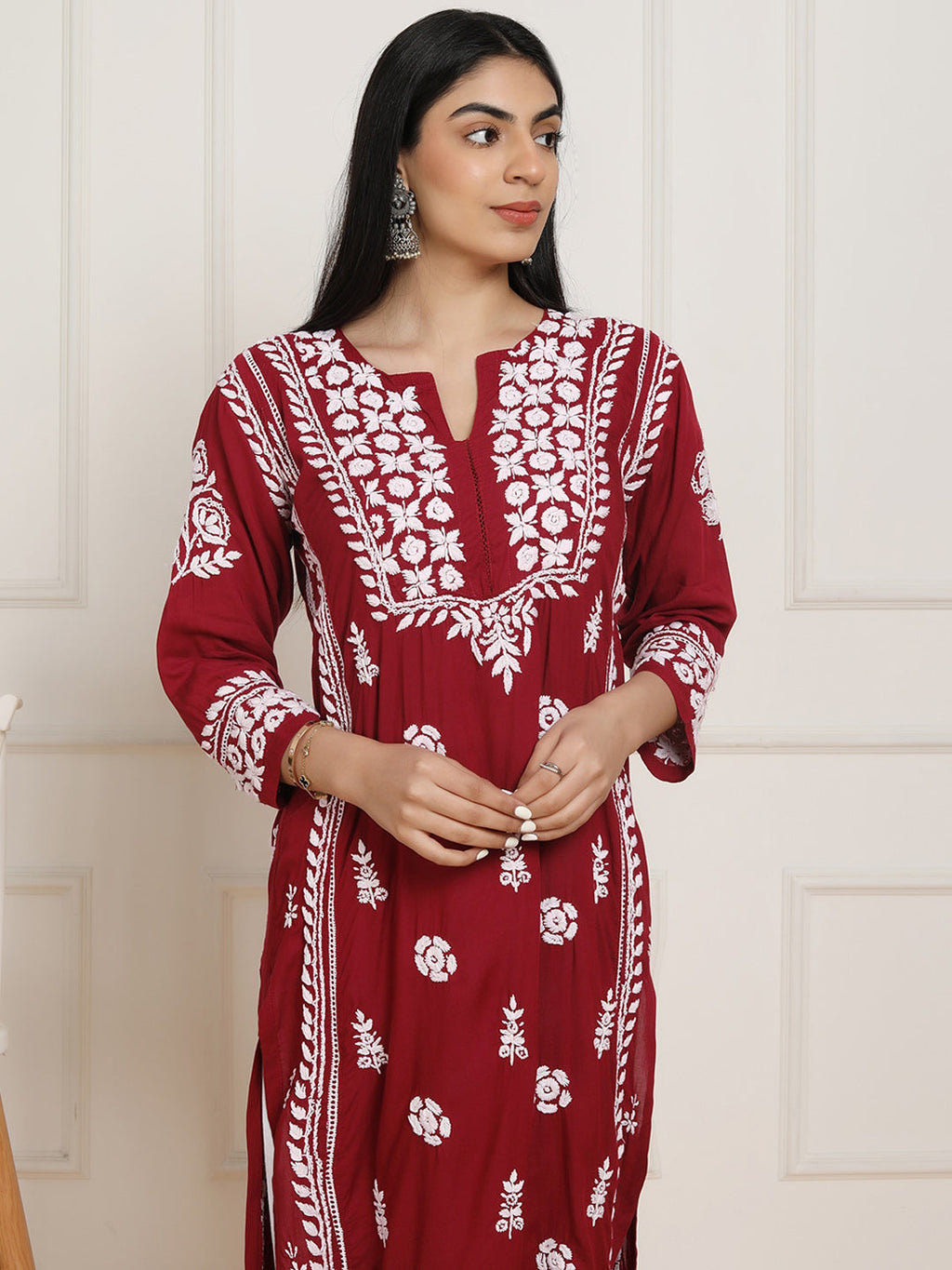 HOUSE OF KARI Floral Embroidered Chikankari Pure Cotton Kurta