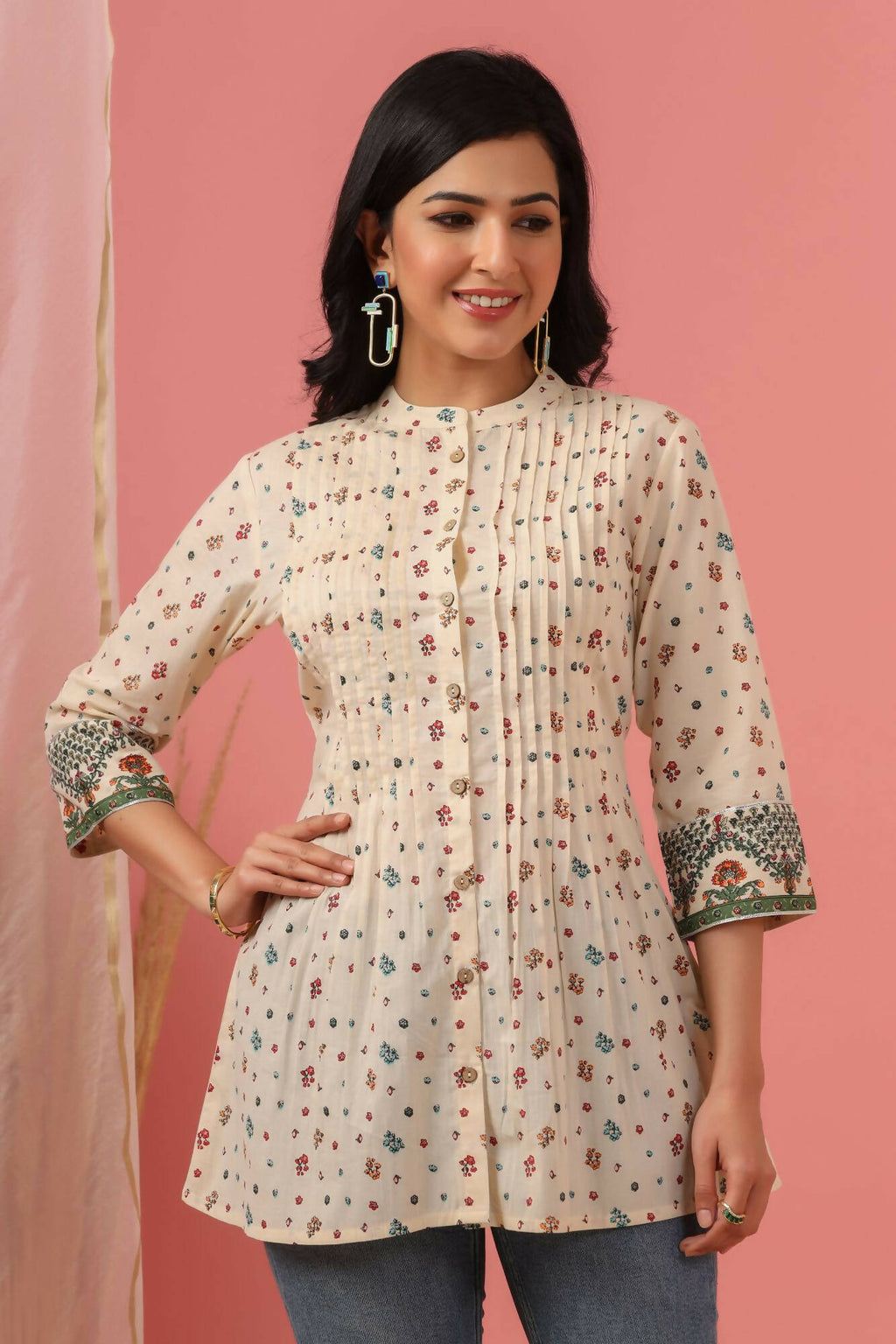 Juniper Women Ivory Cambric Printed Straight Tunic
