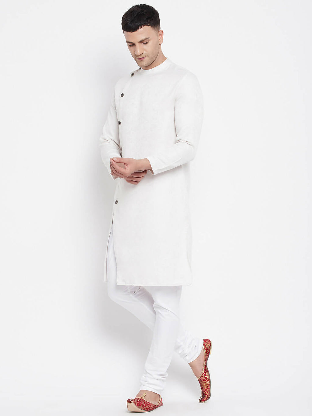 Even Apparels White Rayon Men's Sherwani Kurta With Asymetrical Cut