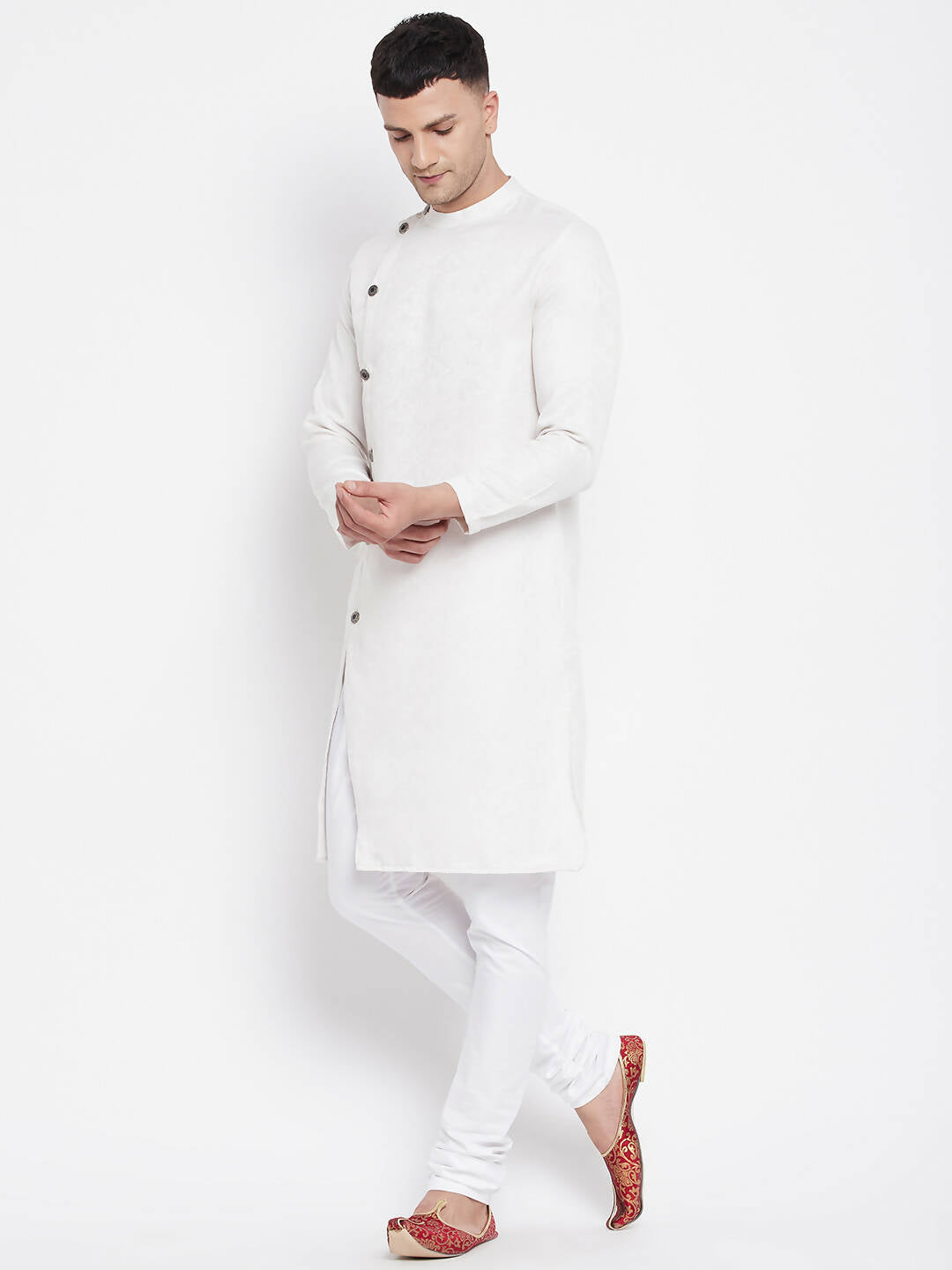 Even Apparels White Rayon Men's Sherwani Kurta With Asymetrical Cut