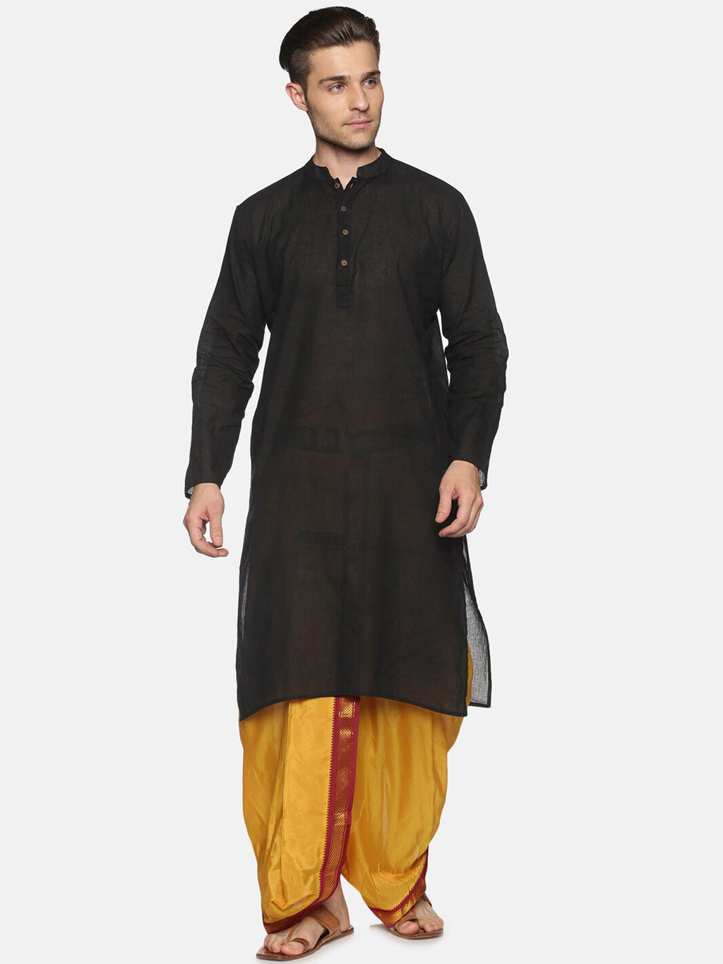 Sethukrishna Men Mustard-Yellow & Red Solid Readymade Dhoti
